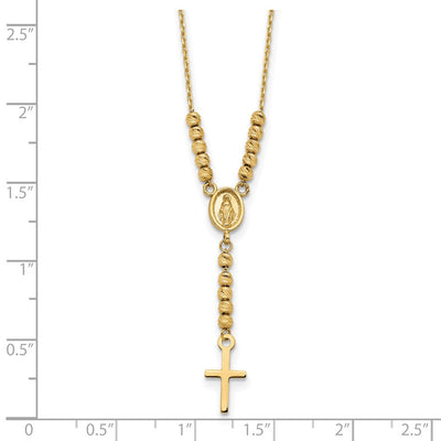 14K Polished Miraculous Medal and Cross with Diamond-cut Beads Y-Necklace