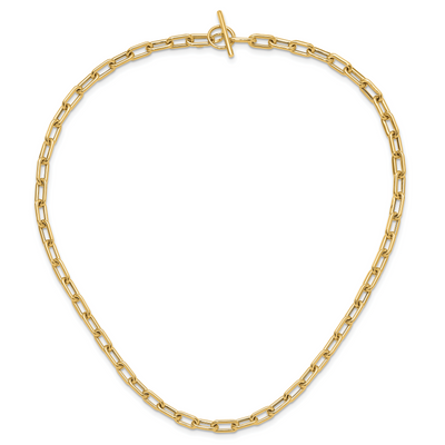 14K Polished Fancy Oval Cable Link Toggle Necklace