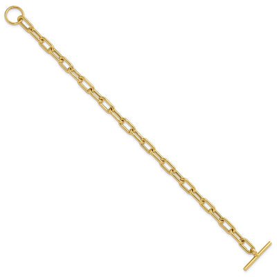 14K Polished Fancy Oval Cable Link Toggle Necklace