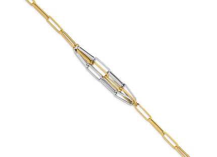 14K Two-tone Polished Fancy Paperclip Link
