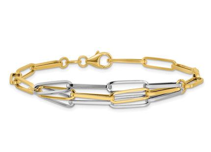 14K Two-tone Polished Fancy Paperclip Link