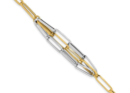 14K Two-tone Polished Fancy Paperclip Link