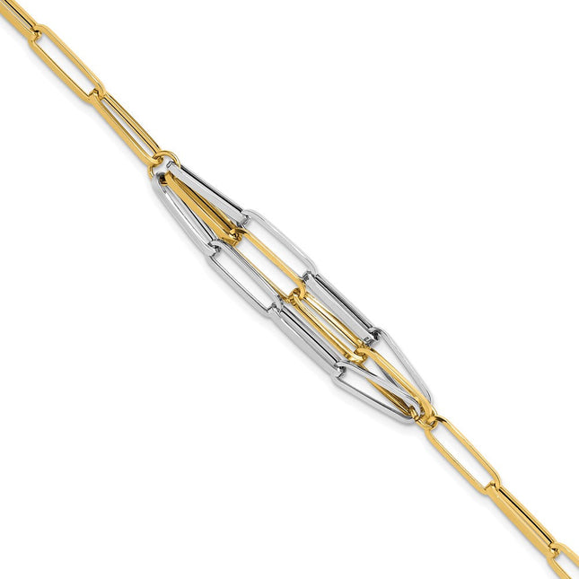 14K Two-tone Polished Fancy Paperclip Link, 18.25 x 64mm
