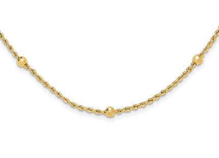 14k Mirror Beads and Diamond-cut Rope Chain 7-Station Necklace (Style SF2976-18)