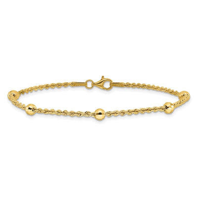 14K Mirror Beads and Diamond-cut Rope Chain 5-Station Necklace