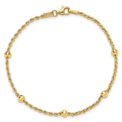 14K Mirror Beads and Diamond-cut Rope Chain 5-Station Necklace