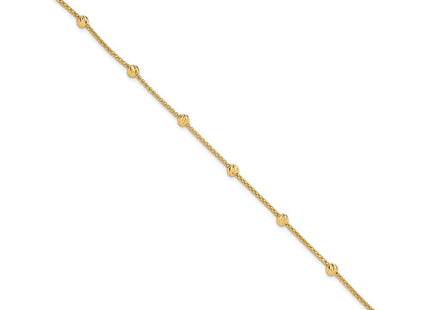 14K Polished Diamond-cut Beads and Mesh Chain