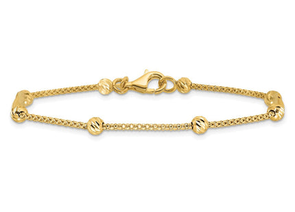14K Polished Diamond-cut Beads and Mesh Chain