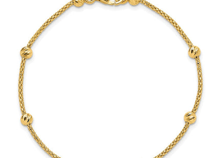 14K Polished Diamond-cut Beads and Mesh Chain