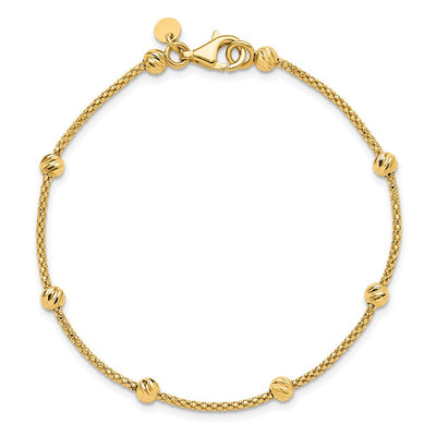 14K Polished Diamond-cut Beads and Mesh Chain, 17 x 4mm
