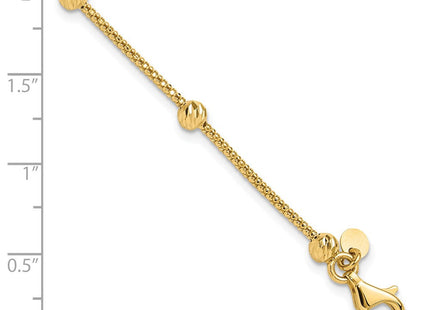 14K Polished Diamond-cut Beads and Mesh Chain