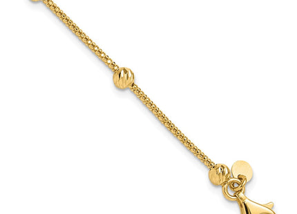 14K Polished Diamond-cut Beads and Mesh Chain