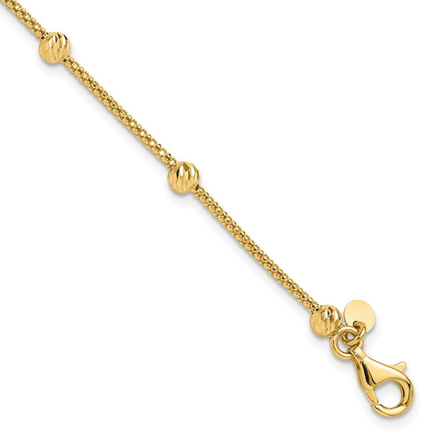 14K Polished Diamond-cut Beads and Mesh Chain, 17 x 4mm