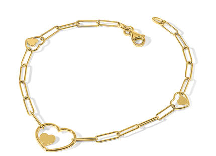 14K Double Hearts and Paperclip Links 7.25in Bracelet