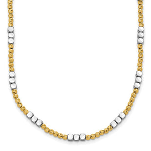 14K Two-tone Diamond-cut Round and Square Beaded Necklace (Style SF2986-18)