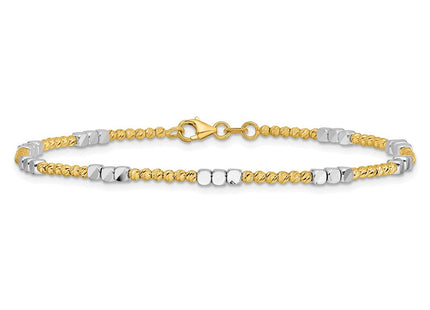 14K Two-tone Diamond-cut Round and Square Beaded 7. Necklace