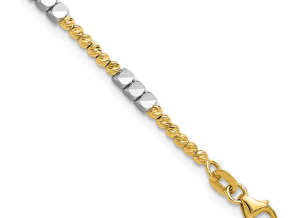 14K Two-tone Diamond-cut Round and Square Beaded 7. Necklace