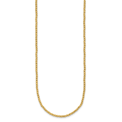 14K Polished and Diamond-cut Round Beaded Necklace