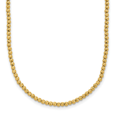 14K Polished and Diamond-cut Round Beaded Necklace