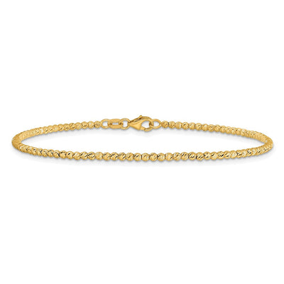 14K Polished and Diamond-cut Round Beaded Necklace
