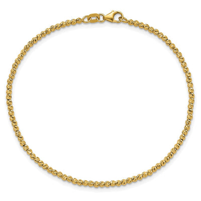 14K Polished and Diamond-cut Round Beaded Necklace
