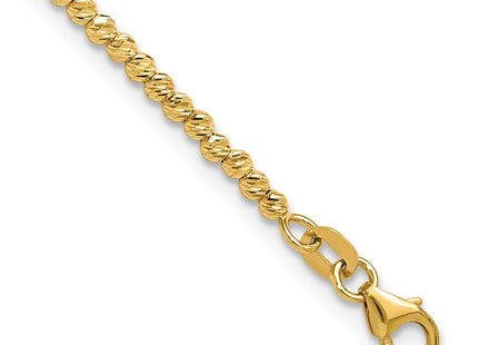 14K Polished and Diamond-cut Round Beaded 7. Necklace