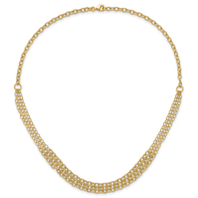 14K Polished and Textured Fancy Cable with 3-Strand Center Necklace Plus Extender