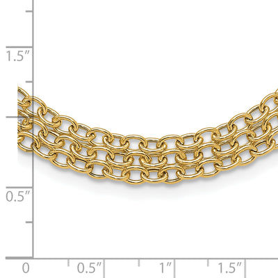 14K Polished and Textured Fancy Cable with 3-Strand Center Necklace Plus Extender