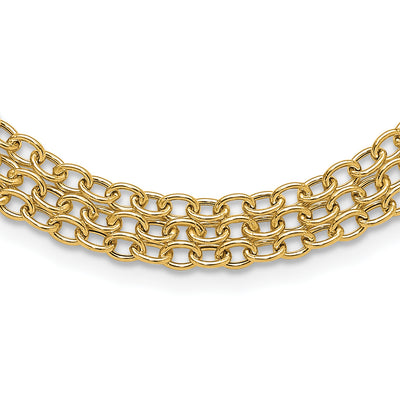 14K Polished and Textured Fancy Cable with 3-Strand Center Necklace Plus Extender