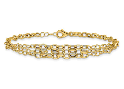 14K Polished and Textured Fancy Cable with 3-Strand Center 7. Necklace Plus 0. Extender