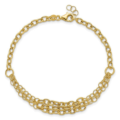 14K Polished and Textured Fancy Cable with 3-Strand Center Necklace Plus Extender
