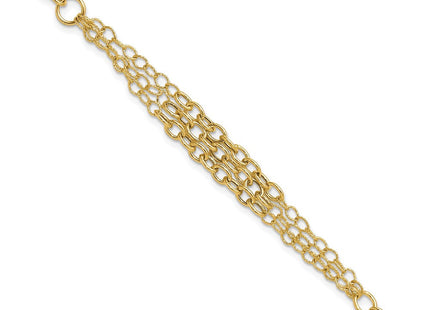14K Polished and Textured Fancy Cable with 3-Strand Center 7. Necklace Plus 0. Extender