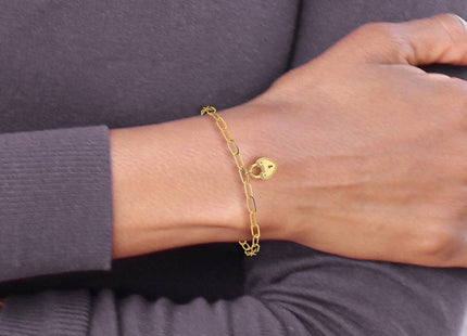 14K Polished Heart Lock Charm Paperclip Link