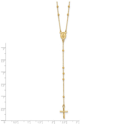 14K Polished Cross and Miraculous Medal Beaded Rosary