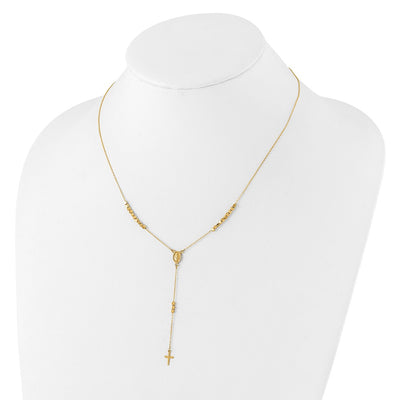 14K Polished Miraculous Medal and Cross Rosary Design Y-Drop Necklace
