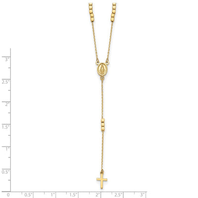 14K Polished Miraculous Medal and Cross Rosary Design Y-Drop Necklace