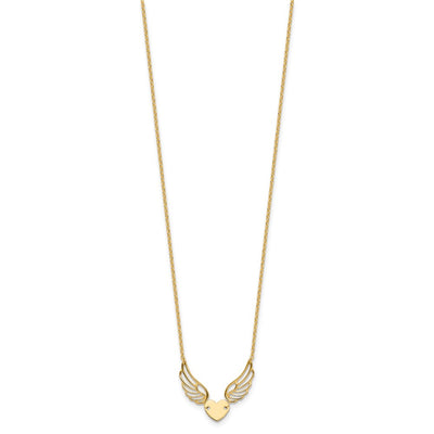 14K Polished Wings and Heart Necklace