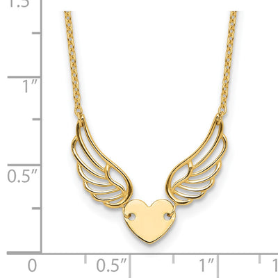 14K Polished Wings and Heart Necklace