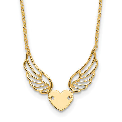 14K Polished Wings and Heart Necklace