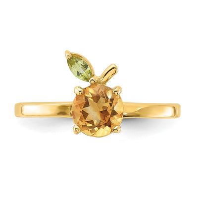 14K Gold Citrine and Peridot Orange Ring
