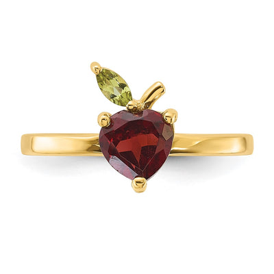 14K Gold Garnet and Peridot Apple Ring