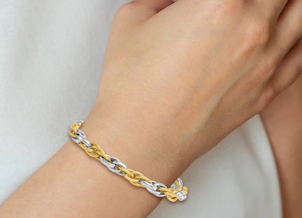 14k Two-tone Polished and Twisted Lightweight Fancy Rope Link Bracelet