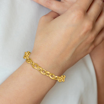 14K Polished Fancy Oval Cable Link Bracelet, 7.5 x 7.8mm
