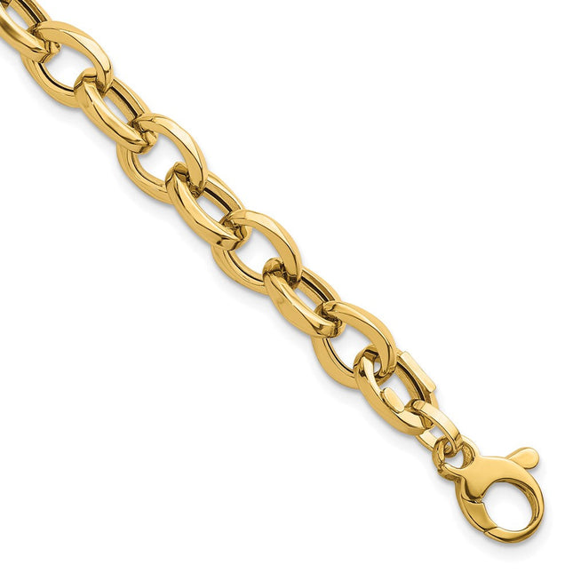 14k Polished Fancy Oval Cable Link 7. Bracelet, 7.5 x 7.8mm