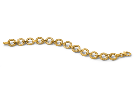 14K Polished and Textured Fancy Round Link Bracelet