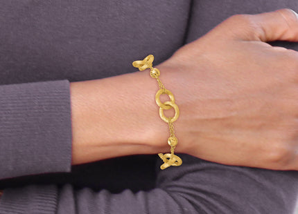 14k Polished And Brushed Double Loop and Chain 6. Bracelet with 0. Extender