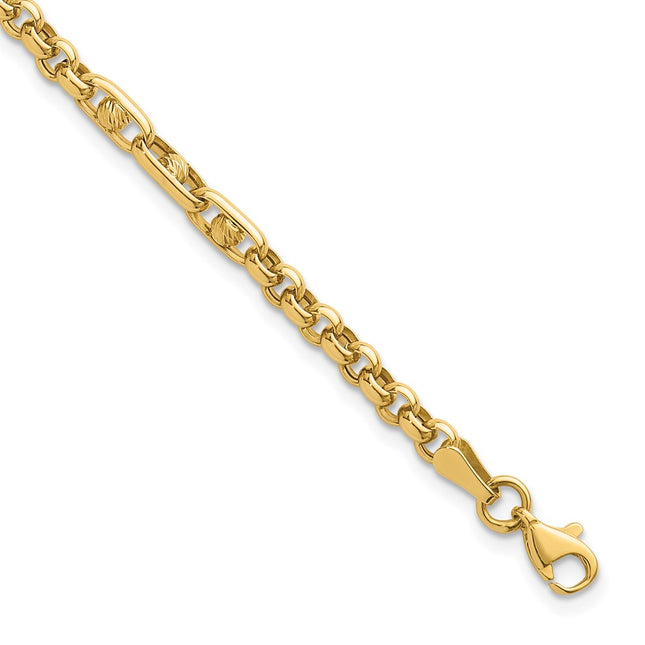 14K Polished and Diamond-cut Fancy Link 7. Bracelet, 7.5 x 3.9mm