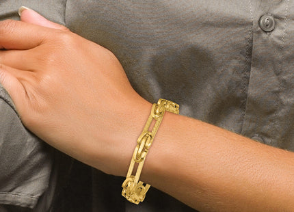 14k Polished and Textured Fancy Greek Key Design Oval Link 7. Bracelet