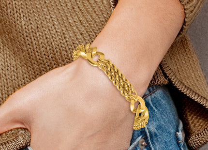 14k Polished Lightweight Link and Triple Strand Fancy Curb 7. Bracelet