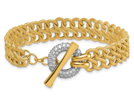 14k Yellow & Rhodium Chain Bracelets Style SF3179 - Classique Jewelry Inc.